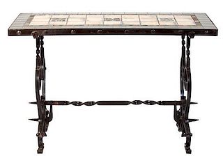 A Wrought Iron Table Height 30 x width 46 3/4 x depth 21 inches.