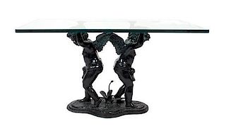 * A Contemporary Bronze Figural Table Height 29 x width 55 x depth 32 inches.