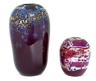 Two American Studio Art Glass Vessels Height of taller 13 inches.