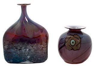 Two American Studio Art Glass Vases Height of taller 12 1/2 inches.