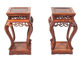 A Pair of Chinese Hardwood Stands Height 20 inches.