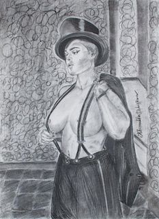 Kheyradolin Dzhaffarov Semi-Nude Charcoal on Paper