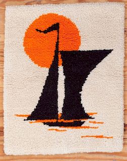 Vintage Sailboat Latch Hook 2'3" x 2'9" Rug
