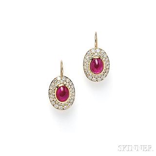 18kt Gold, Ruby, and Diamond Earpendants