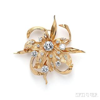 14kt Gold and Diamond Flower Brooch