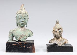Two Antique Thai Bronze Bust of Buddha