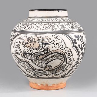 Chinese Cizhou Ceramic Glazed Dragon Vase