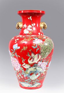 Elaborate Chinese Red Ground Porcelain Vase