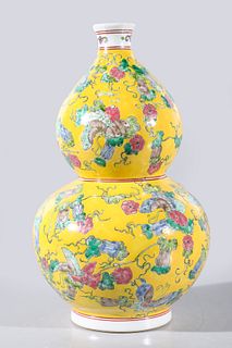 Chinese Famille Jaune Double Gourd Porcelain Vase