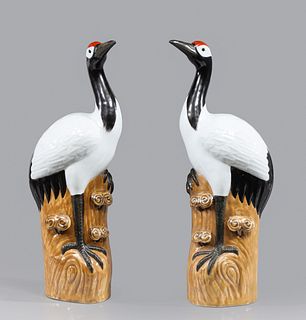 Pair of Chinese Glazed Porcelain Birds