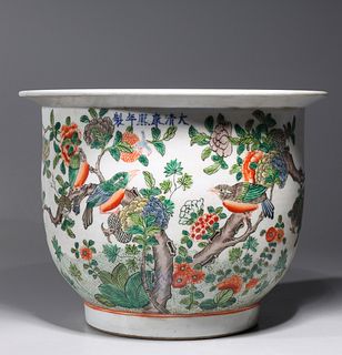 Chinese Famille Verte Enameled Porcelain Planter