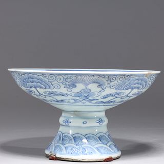 Chinese Blue & White Porcelain Footed Dish
