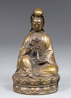 Chinese Bronze Seated Figure of Guanyin
