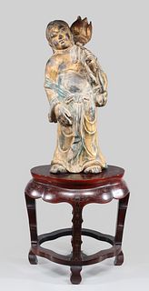 Antique Chinese Carved & Gilt Wood Figure