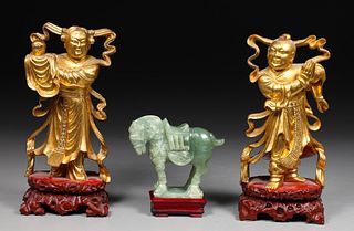 Pair of Chinese Wood Carvings & Stone Carving