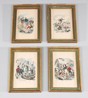 Group of Four Hand Colored Engravings American Revolution Scenes