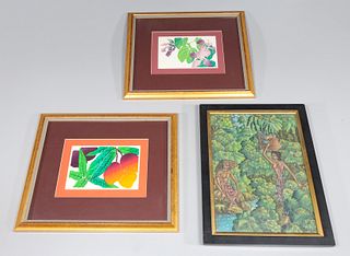 Group of Three Vintage Tropical Artworks, Janet Holaday, Mustika