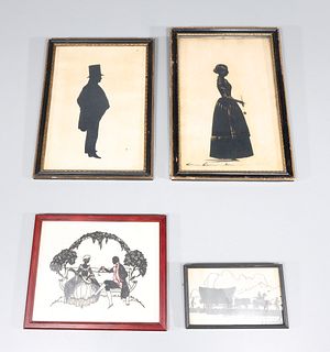 Group of Four Antique Silhouette Portraits and Landscapes