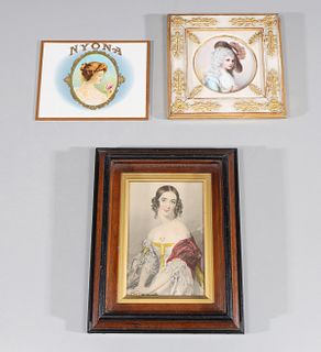 Group of Three Antique Portraits, Etching, Porcelain