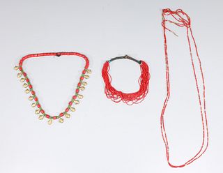 Group of Three Red Coral Bead Necklaces