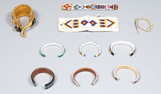 Group of Ten Navajo and Cherokee Beaded Bracelets and Cuffs