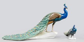 Group of Two German Porcelain Peacocks