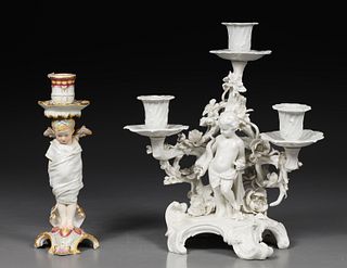 Group of Two KPM Candlestick and Candelabra