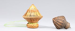 Group of Two Bamboo Gathering Bottle Baskets