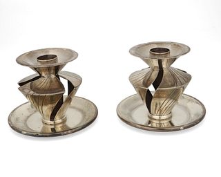 A pair of William Spratling sterling silver candlesticks