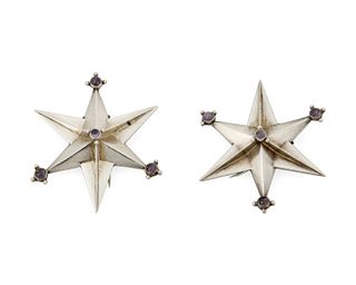 Two William Spratling silver and amethyst star brooches
