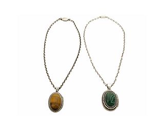 Two Antonio Pineda silver and hardstone pillbox pendants