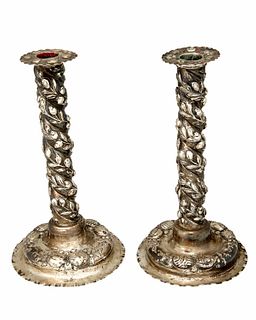 A pair of Mexican sterling silver candlesticks
