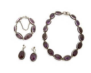 A suite of Antonio Pineda silver and amethyst jewelry