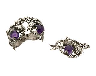 A set of Los Castillo silver and amethyst jewelry
