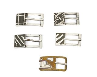 A group of  Los Castillo silver and mixed metal buckles