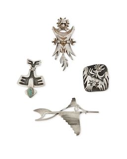 A group of Salvador Teran sterling brooch/pendants