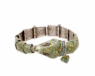 A Margot de Taxco "Serpent" silver and enamel bracelet