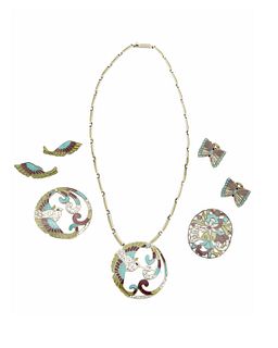 An assembled suite of Margot de Taxco silver and enamel jewelry