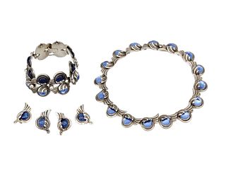 A group of Margot de Taxco silver and blue glass jewelry