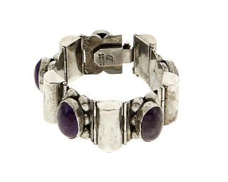 A Fred Davis silver and amethyst link bracelet