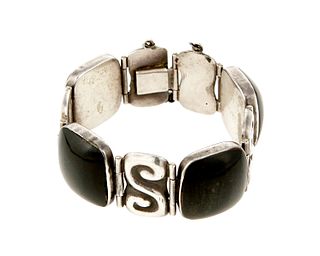 An Enrique Ledesma silver and obsidian bracelet