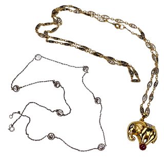 14K elephant and costume necklace