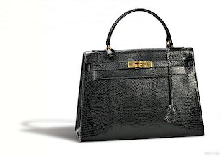 Black Lizard "Kelly" Handbag, Hermes