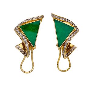 14K Diamond and Jade Earrings