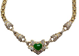 18K Jade And Diamond Necklace