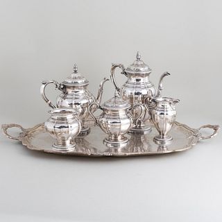 Gorham Silver Five-Piece Tea and Coffee Service and a Two Handle Silver Plate Tray