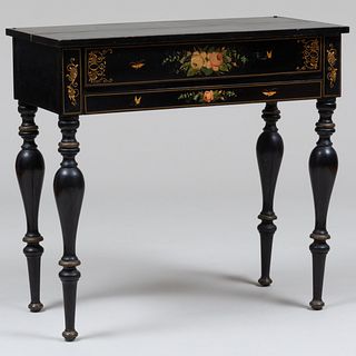 American Victorian Black and Polychrome Painted and Parcel-Gilt Spinet Writing Desk