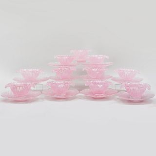American Pink Molded Floriform Glass Dessert Set