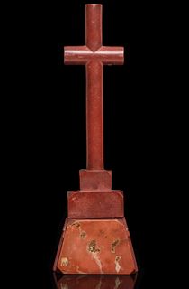 A FINE, LARGE AND RARE CATLINITE CROSS ON PLINTH
