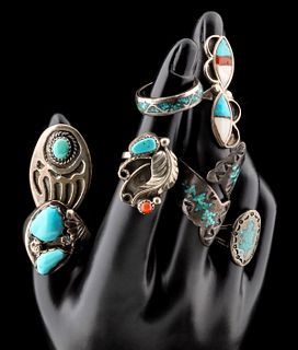ZUNI AND NAVAJO STERLING SILVER & TURQUOISE RINGS